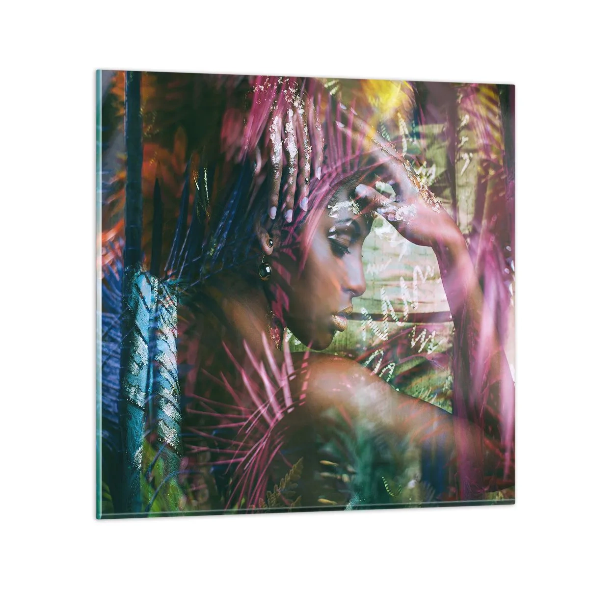 Quadro em vidro - Mãe Natureza na selva - 60x60 cm