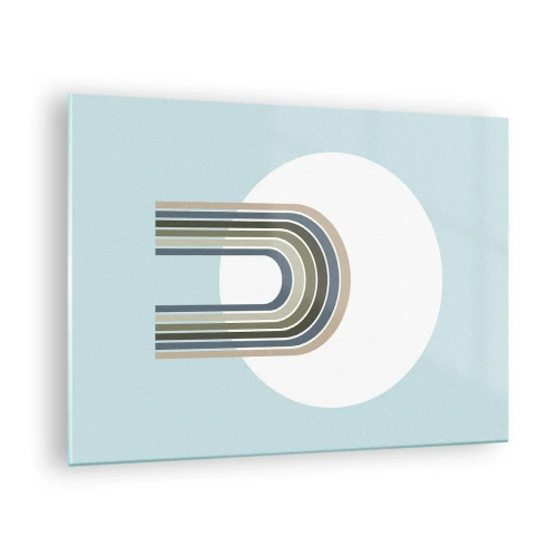 Quadro em vidro - Uma composição abstrata com arcos em delicados tons de azul e verde. - 70x50cm - Atração irresistível - Decoração de parede moderna para a sala de estar e quarto ARTTOR