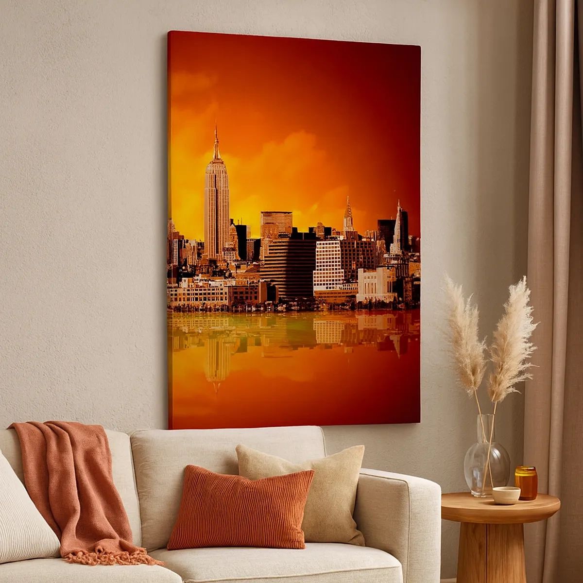 Quadro em tela - Panorama metropolitano em amarelo e bronze - 50x70 cm
