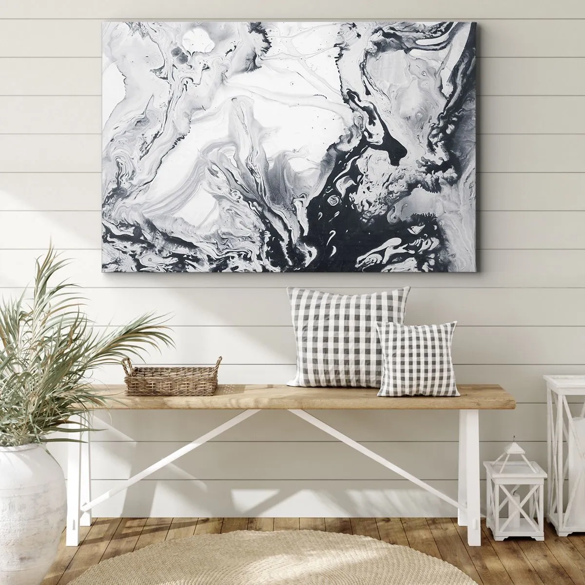 Quadro em tela - Padrão abstrato monocromático com efeito mármore - 70x50cm - O Interior da Terra - Decoração de parede moderna para a sala de estar e quarto ARTTOR