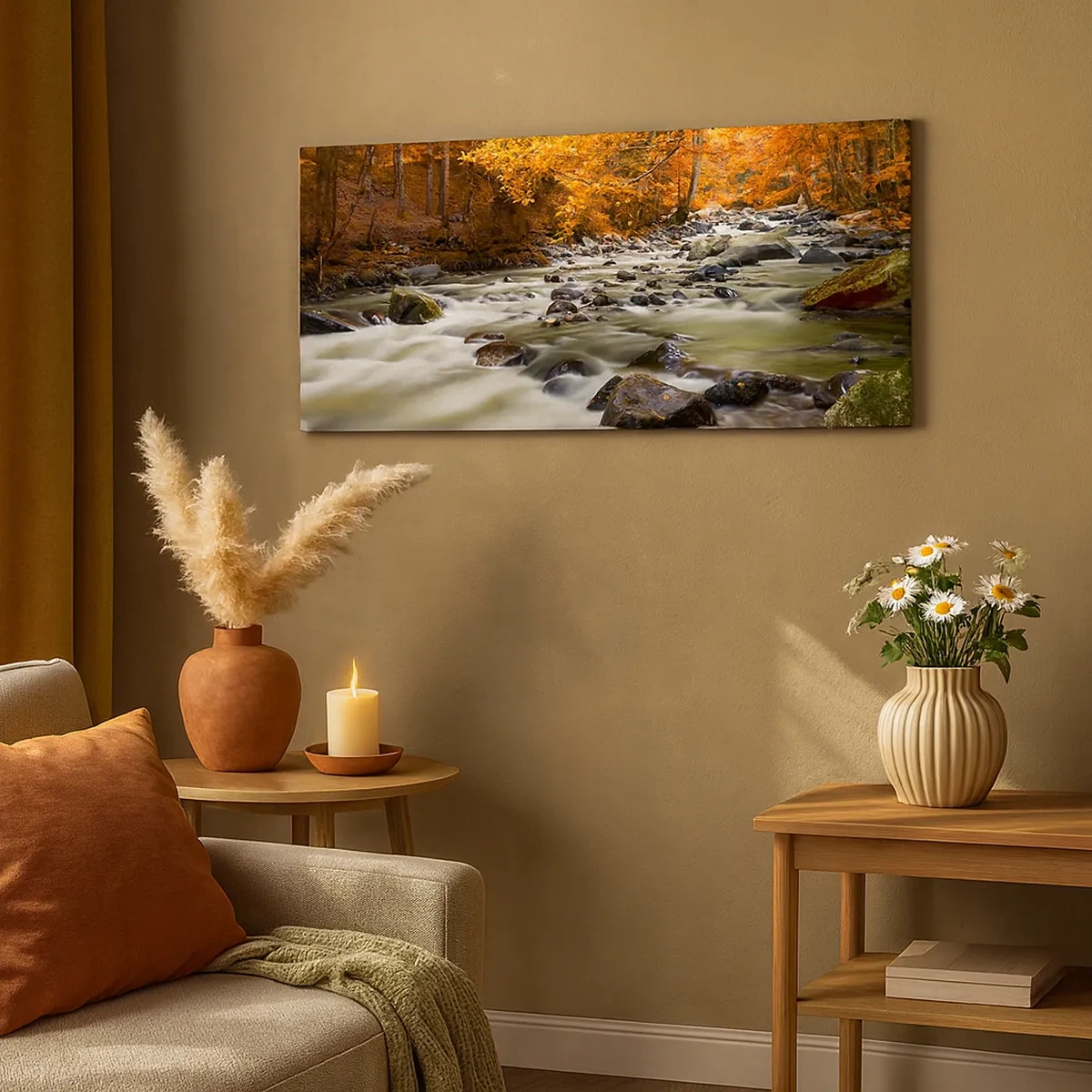 Quadro em tela - Um riacho na floresta dourada - 30x30 cm