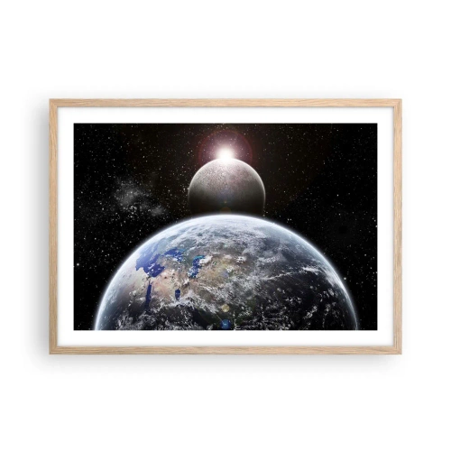 Pôster com moldura de carvalho claro - Paisagem espacial - o nascer do sol - 70x50 cm