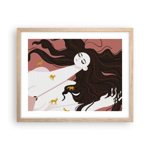 Pôster com moldura de carvalho claro - Sonho com um cavalo dourado - 50x40 cm