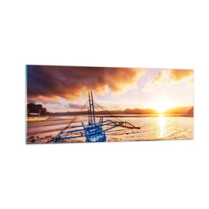 Quadro em vidro - Esticar-se na areia após um longo dia - 100x40 cm