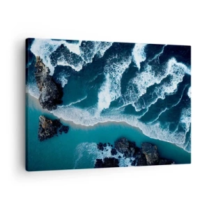 Quadro em tela - Vista aérea de ondas quebrando na costa - 70x50cm - Envolto em ondas - Decoração de parede moderna para a sala de estar e quarto ARTTOR