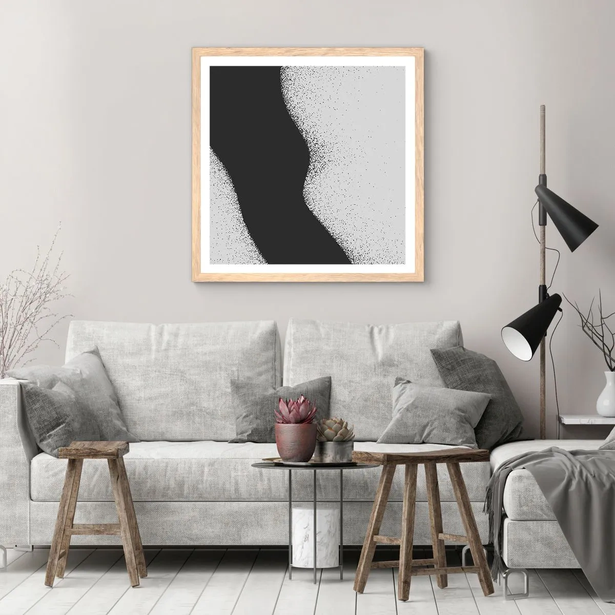 Pôster com moldura de carvalho claro - Equilíbrio suave - 30x30 cm