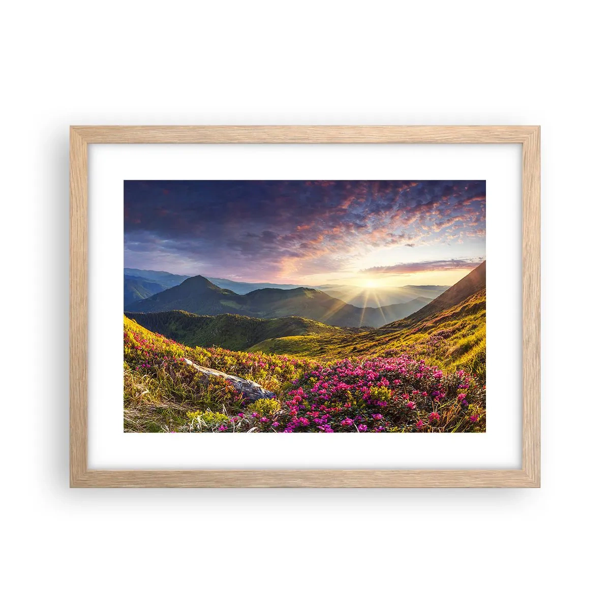 Pôster com moldura de carvalho claro - A frescura de uma manhã nas montanhas - 40x30 cm