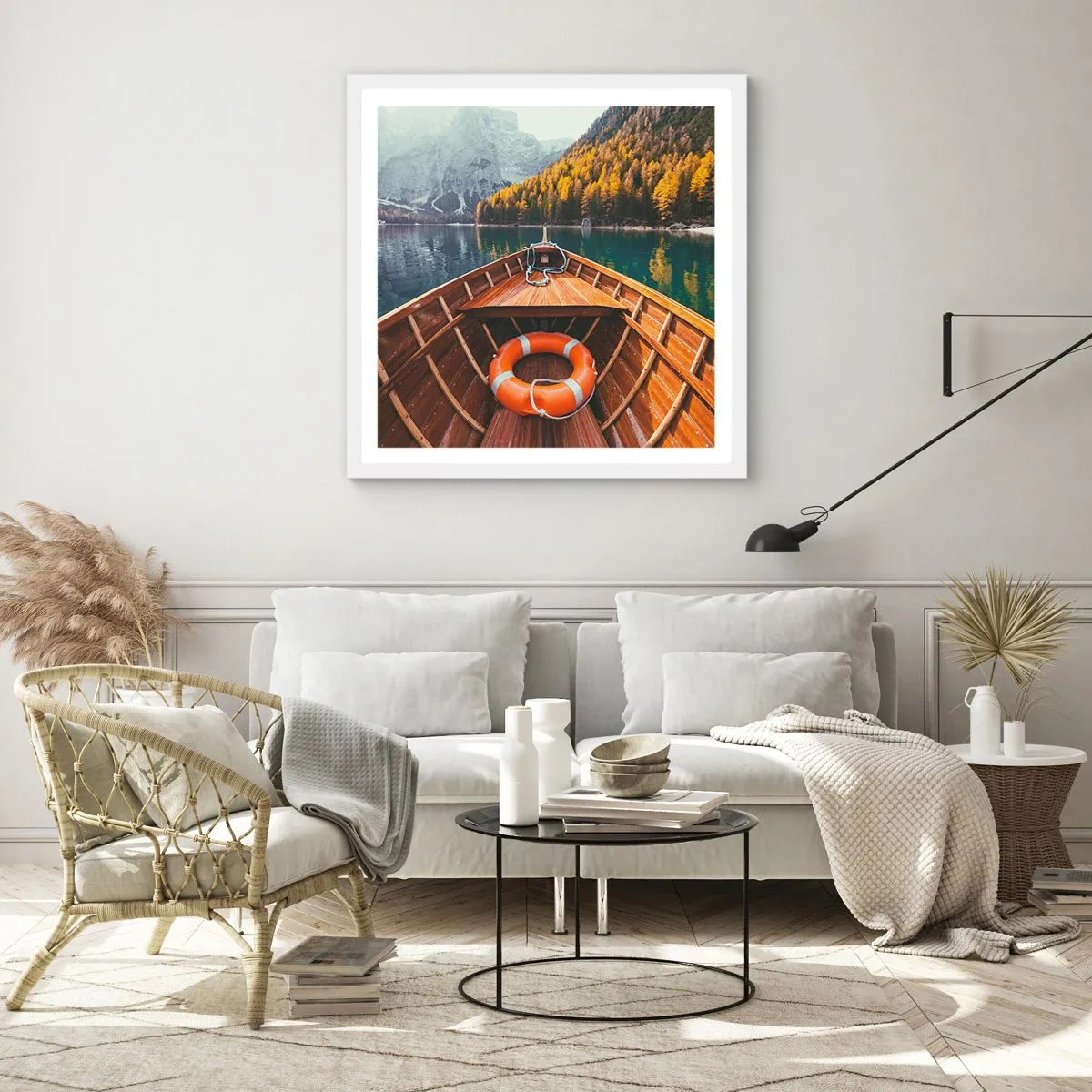 Pôster em moldura branca - Excursão na montanha - 50x50 cm