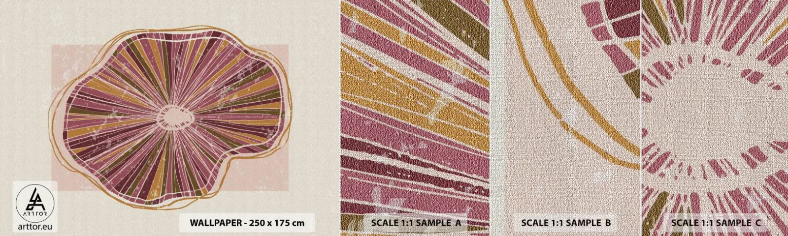 Amostra de papel de parede Premium Canvas - Abstração radiante - Boho, Minimalismo, Abstração - 100x30 cm