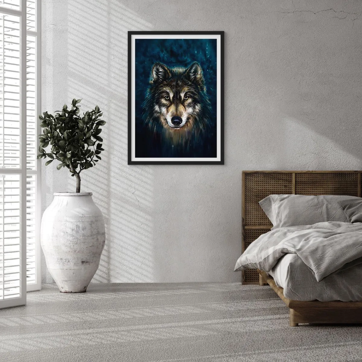 Pôster com moldura preta - Retrato de um lobo em tom escuro e artístico - 50x70cm - Alfa? E ómega - Decoração de parede moderna para a sala de estar e quarto ARTTOR