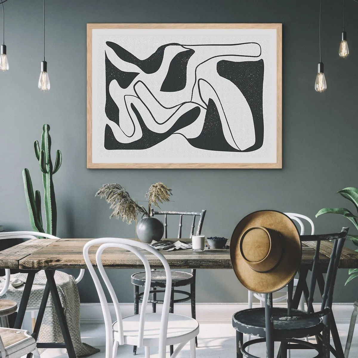 Pôster com moldura de carvalho claro - Labirinto abstrato divertido - 100x70 cm