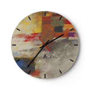 Relógio de parede - Relógio em vidro - Abstração colorida com elementos geométricos - 30x30cm - Geometria das cores - Decoração de parede moderna para a sala de estar, cozinha e quarto ARTTOR