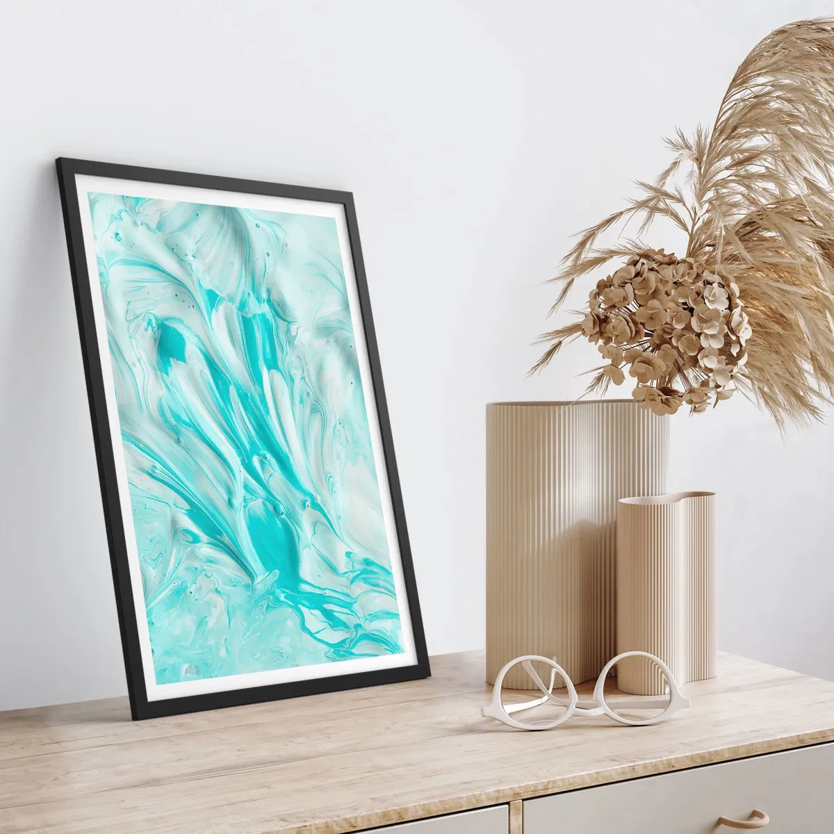 Pôster com moldura preta - Padrão abstrato turquesa - 50x70cm - Juntos para sempre - Decoração de parede moderna para a sala de estar e quarto ARTTOR