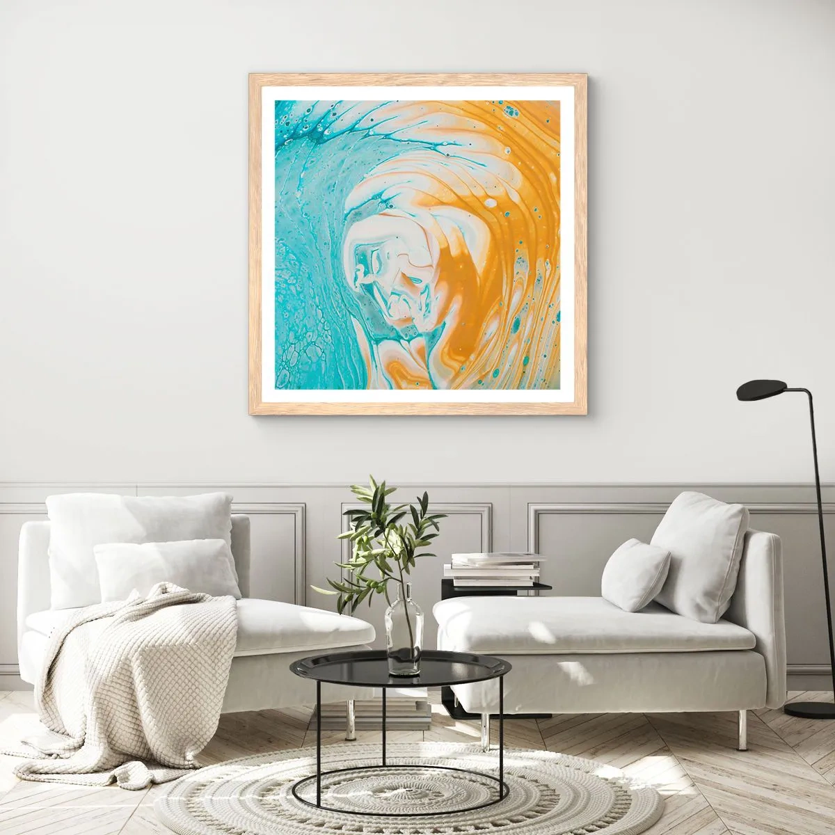 Pôster com moldura de carvalho claro - Vórtice em pastel - 60x60 cm