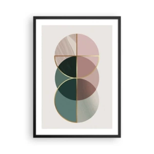 Pôster com moldura preta - Composição geométrica abstrata com círculos e ouro - 50x70cm - Círculo entre círculos… - Decoração de parede moderna para a sala de estar e quarto ARTTOR