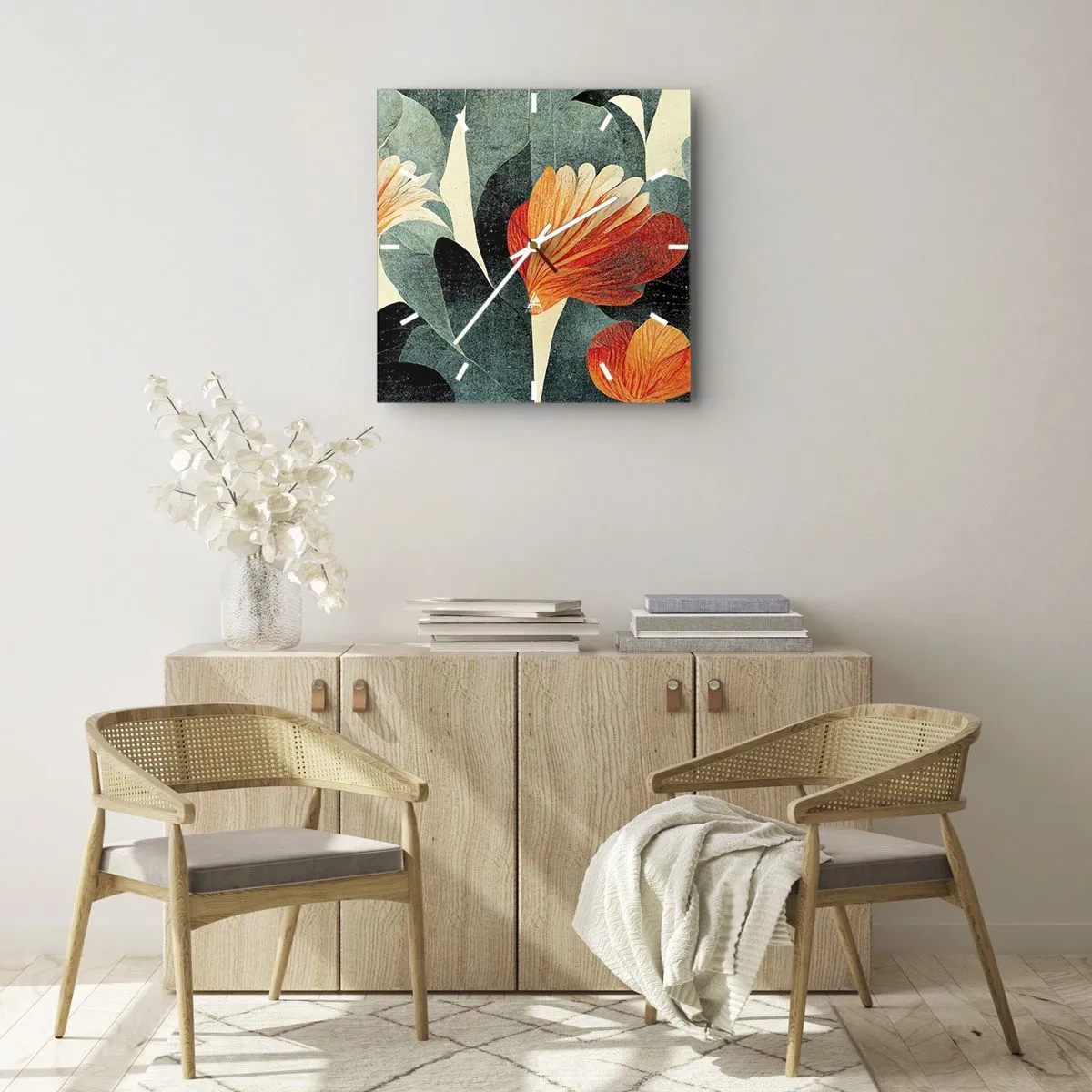 Relógio de parede - Relógio em vidro - O calor dos trópicos e o frescor da vegetação - 40x40 cm