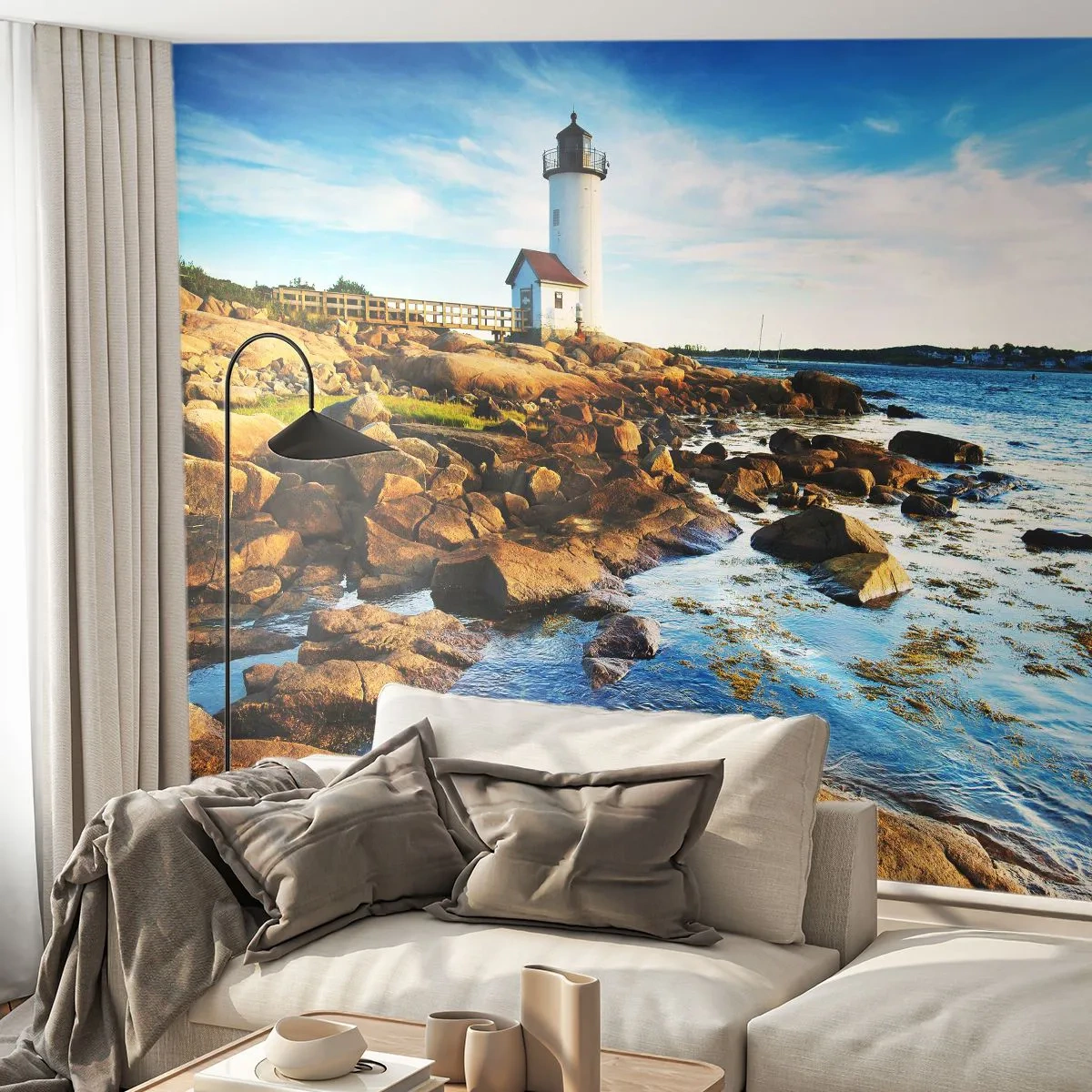Papel de Parede Premium Canvas - Voltem bem, estou à espera - Paisagem, Farol, oceano Atlântico - 250x175 cm