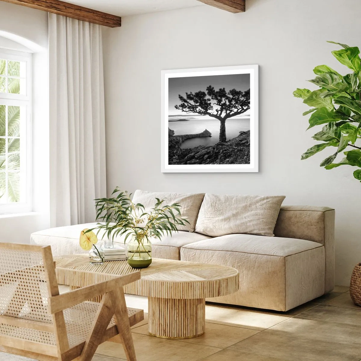 Pôster em moldura branca - Paz até ao horizonte - 30x30 cm