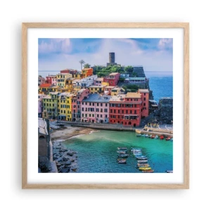 Pôster com moldura de carvalho claro - Cidade mágica mediterrânea - 50x50 cm