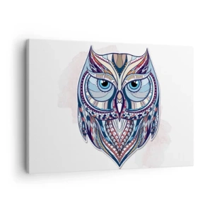 Quadro em tela - Coruja geométrica em tons de azul e bege - 70x50cm - Coruja ornamental requintada - Decoração de parede moderna para a sala de estar e quarto ARTTOR