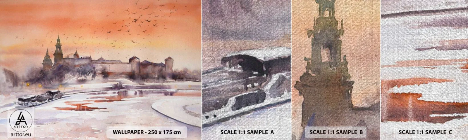 Amostra de papel de parede Premium Canvas - Pôr do sol real - Paisagem, Paisagem, Clássico - 100x30 cm