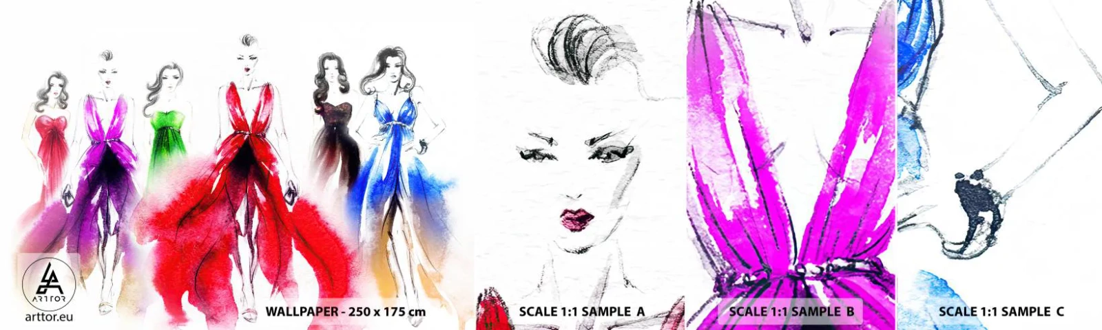 Amostra de Papel de Parede Standard Eco - Colorido desfile - Desfile de moda, Mulher, Vestir - 100x30 cm