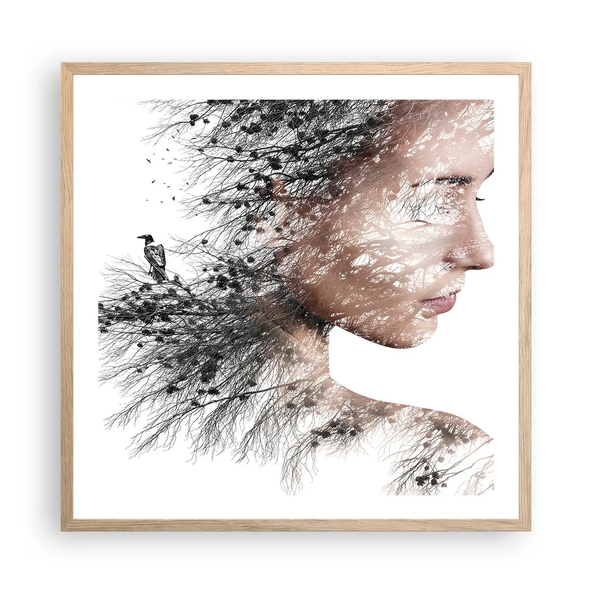 Pôster com moldura de carvalho claro - Espírito da floresta - 60x60 cm