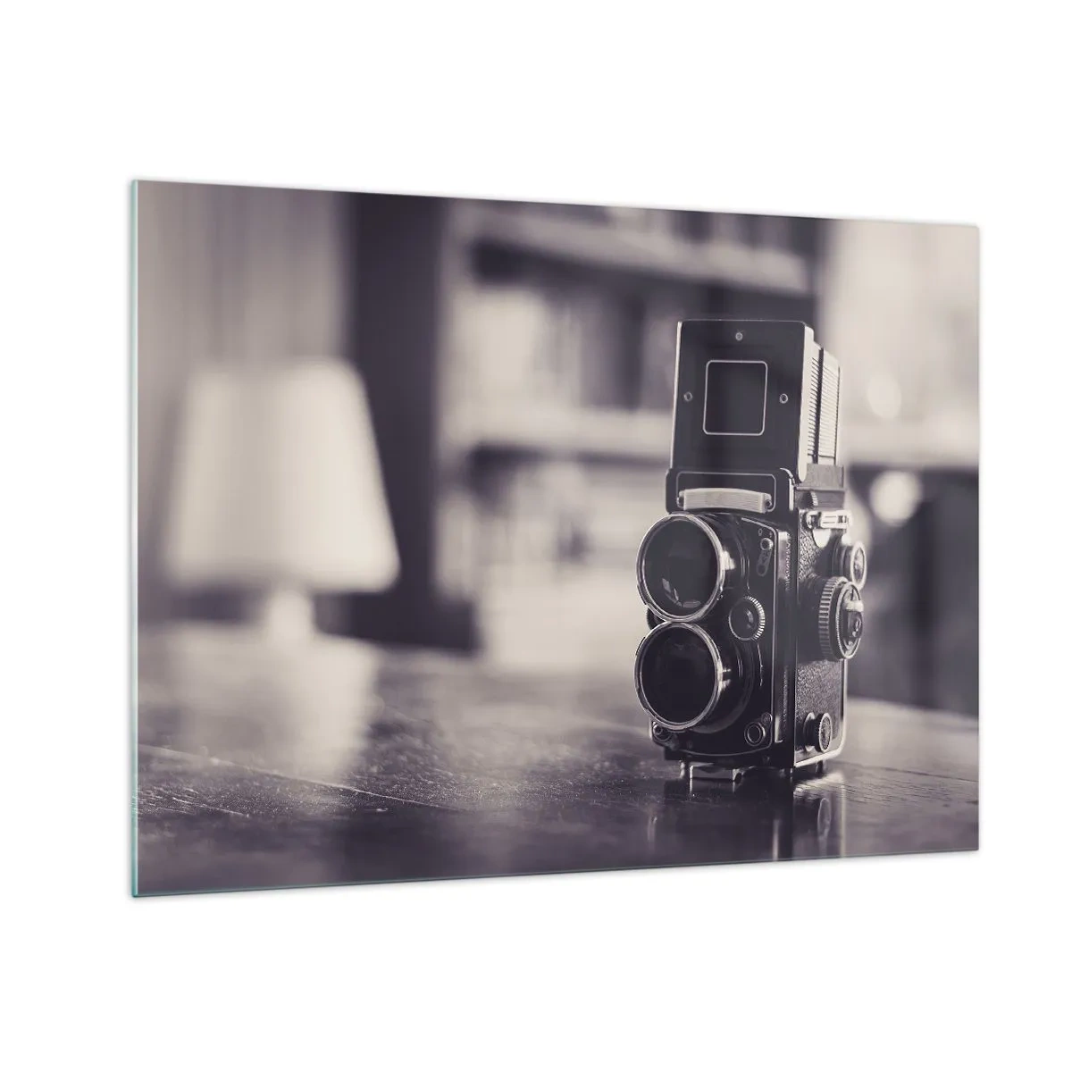 Quadro em vidro - Fotografia em preto e branco de uma câmera antiga - 70x50cm - A magia da fotografia antiga - Decoração de parede moderna para a sala de estar e quarto ARTTOR