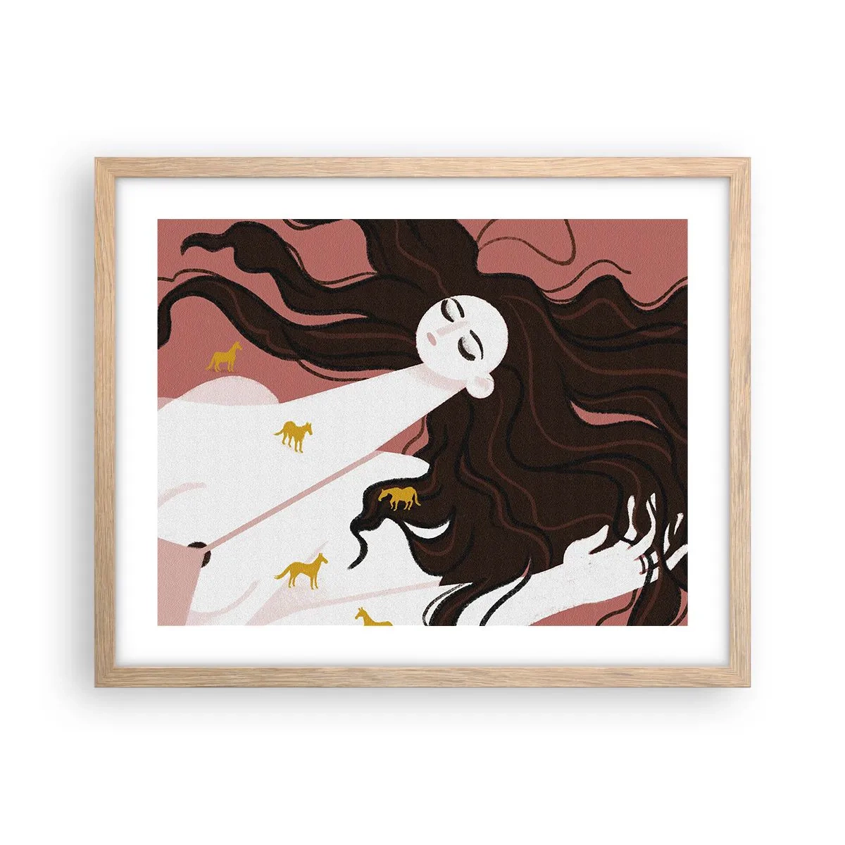 Pôster com moldura de carvalho claro - Sonho com um cavalo dourado - 50x40 cm