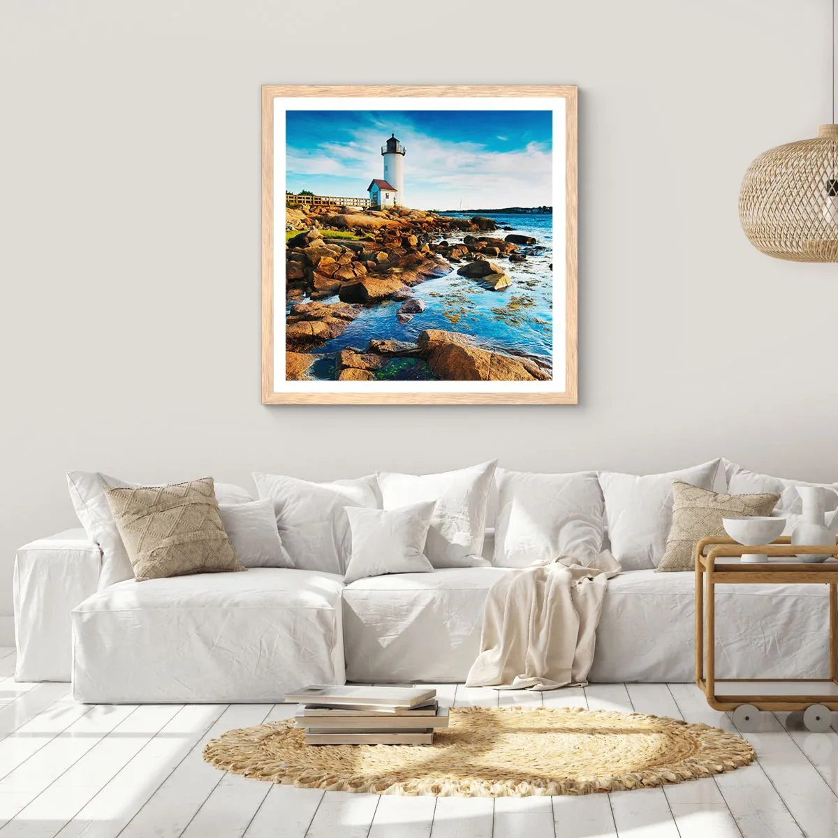 Pôster com moldura de carvalho claro - Voltem bem, estou à espera - 50x50 cm