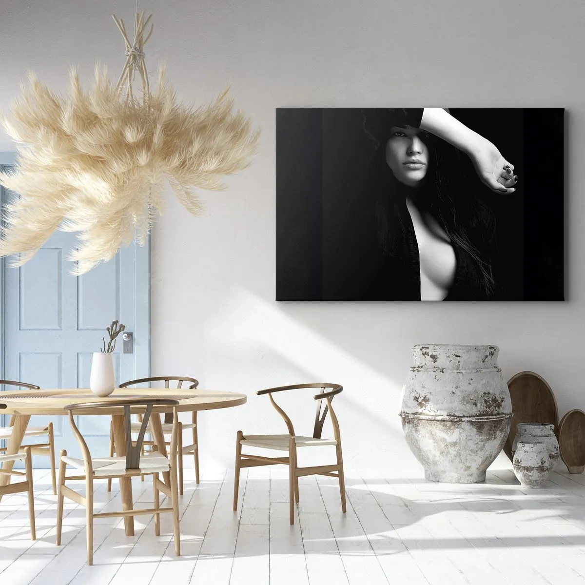 Quadro em tela - Retrato elegante de uma mulher em preto e branco - 70x50cm - Escola de sedução - Decoração de parede moderna para a sala de estar e quarto ARTTOR