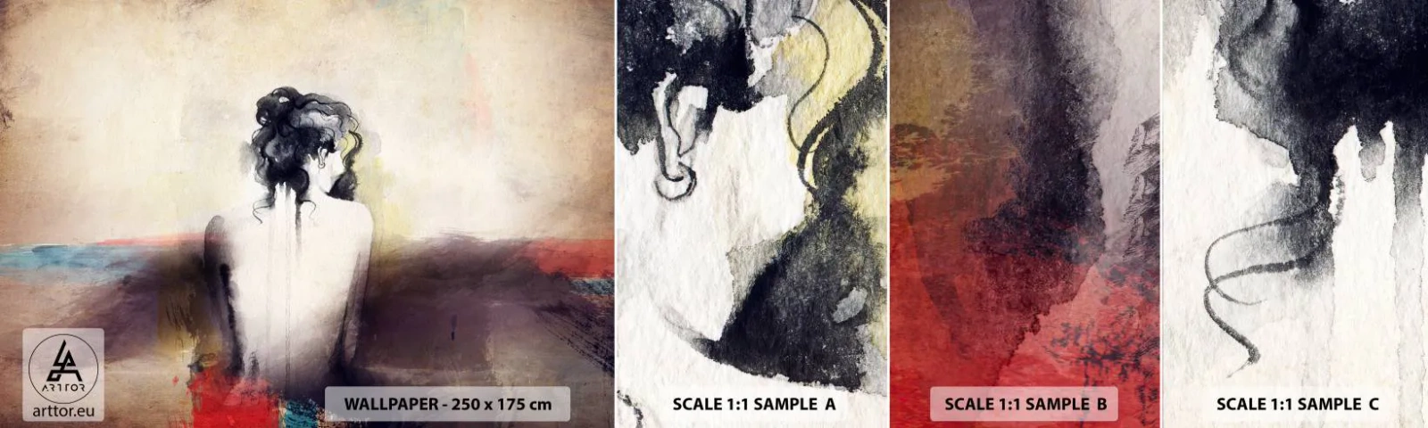 Amostra de papel de parede autocolante Deluxe Sticker - Linhas suaves, formas ovais - Mulher, Corpo, Pedaço - 100x30 cm