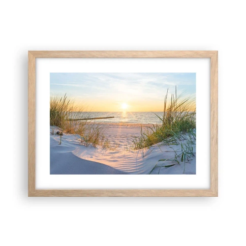 Pôster com moldura de carvalho claro - O som do mar, o canto dos pássaros, a praia selvagem entre a relva... - 40x30 cm