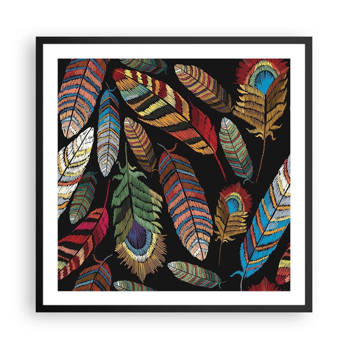 Pôster com moldura preta - O carnaval dos pássaros - 60x60 cm