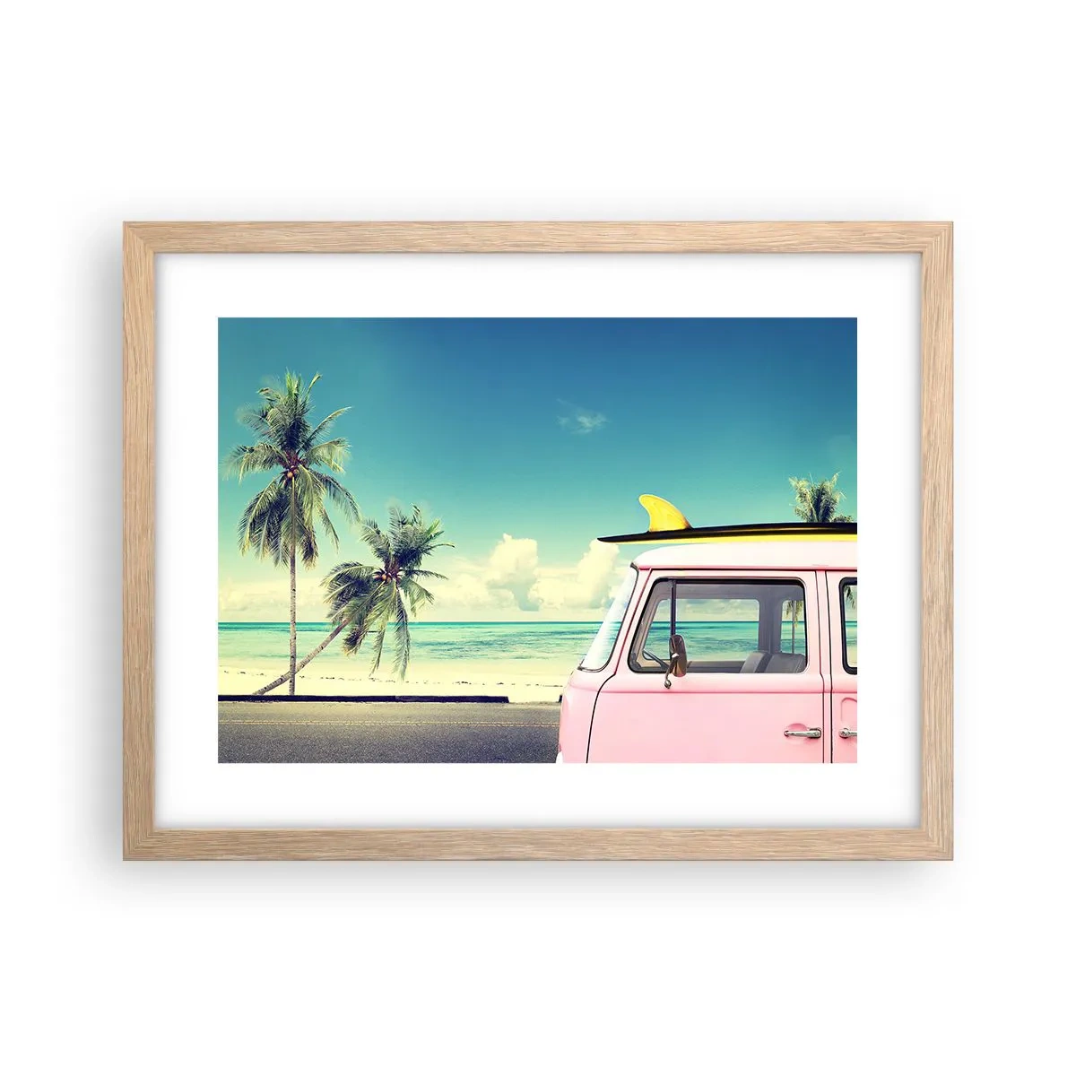 Pôster com moldura de carvalho claro - Está na hora das férias - 40x30 cm