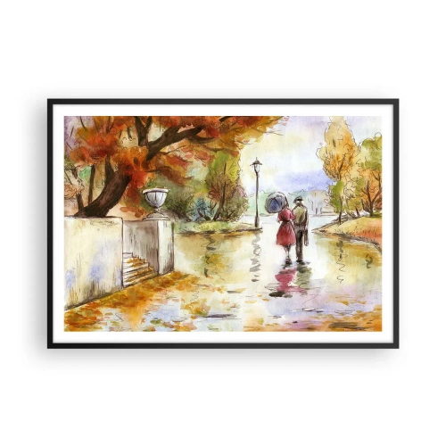 Pôster com moldura preta - Outono romântico no parque - 100x70 cm