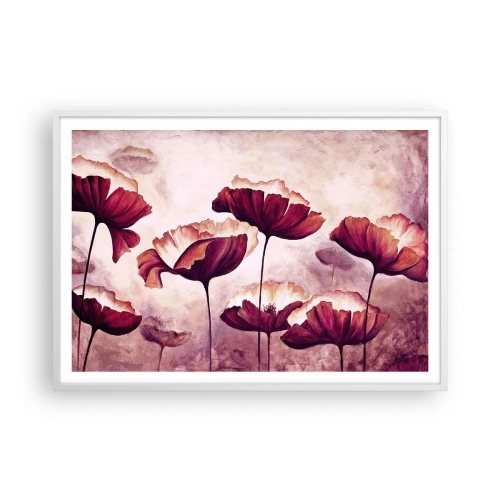 Pôster em moldura branca - Pétala vermelha e branca - 100x70 cm