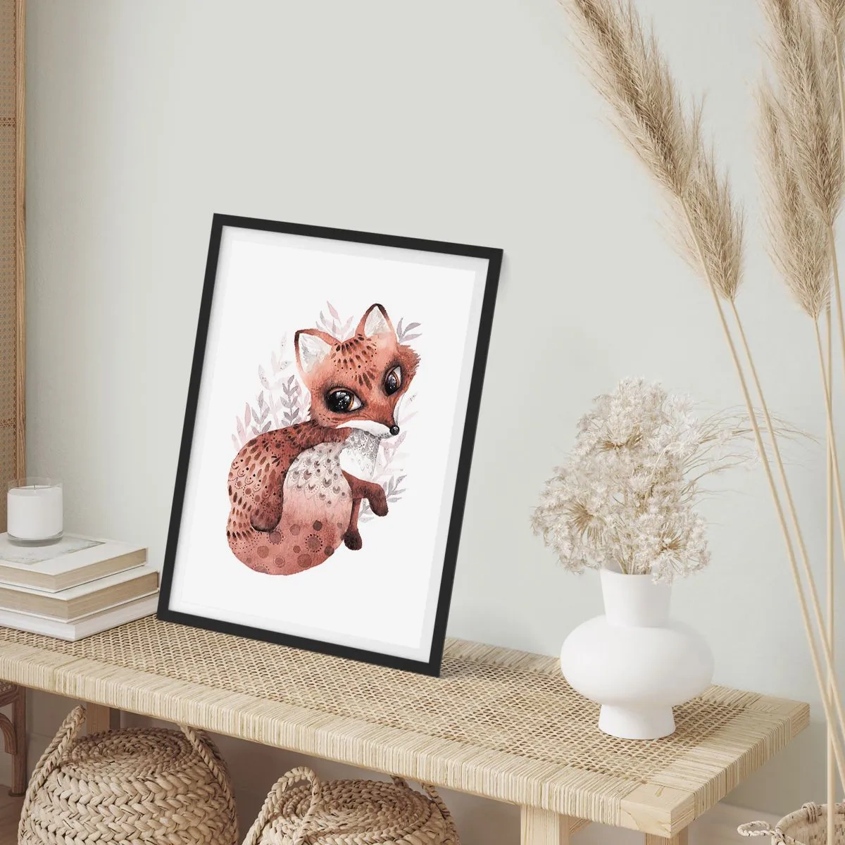 Pôster com moldura preta - Uma linda raposa em aquarela sobre um fundo branco - 50x70cm - Como não amar - Decoração de parede moderna para a sala de estar e quarto ARTTOR