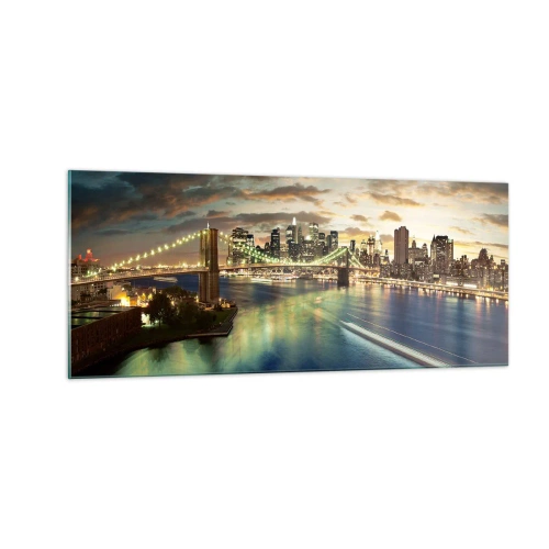 Quadro em vidro - Uma noite bem iluminada em Manhattan - 100x40 cm
