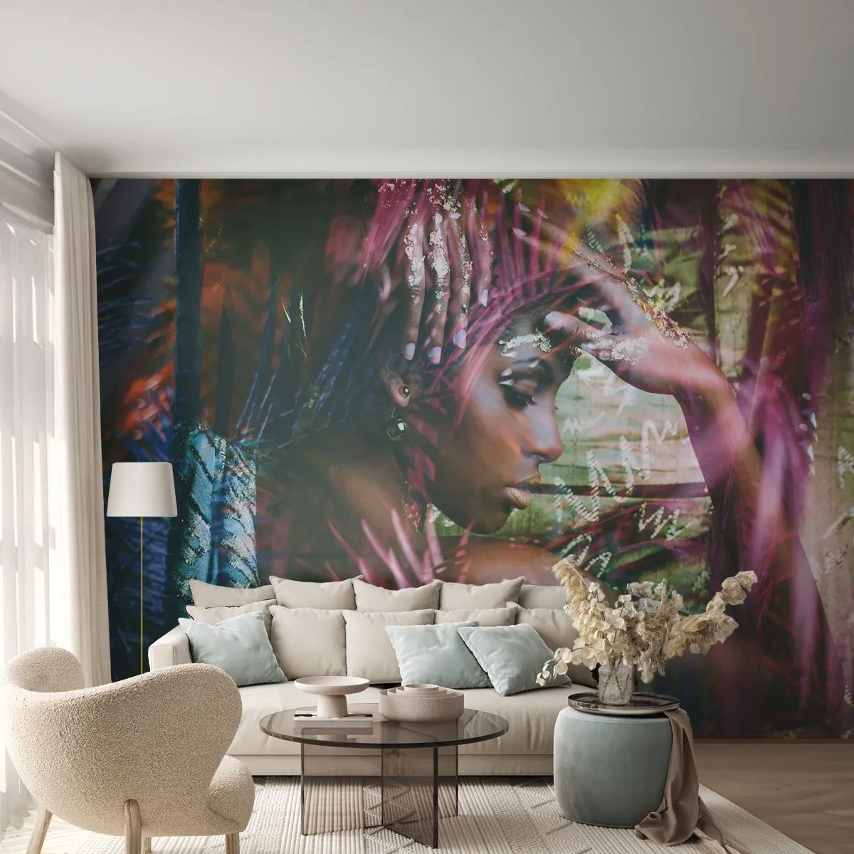 Papel de Parede Premium Sand - Mãe Natureza na selva - Mulher, África, África - 100x70 cm