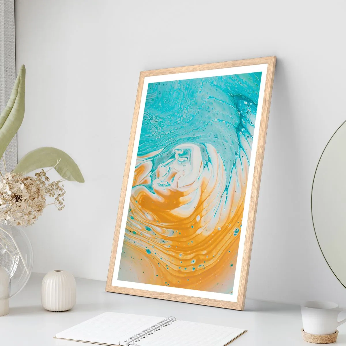 Pôster com moldura de carvalho claro - Vórtice em pastel - 61x91 cm