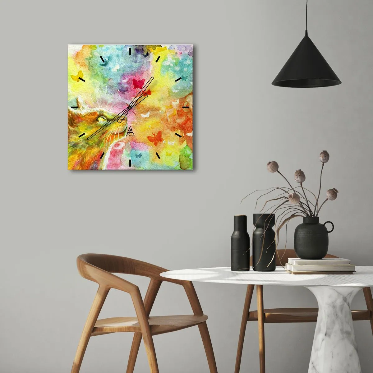 Relógio de parede - Relógio em vidro - O paraíso dos gatos - 40x40 cm