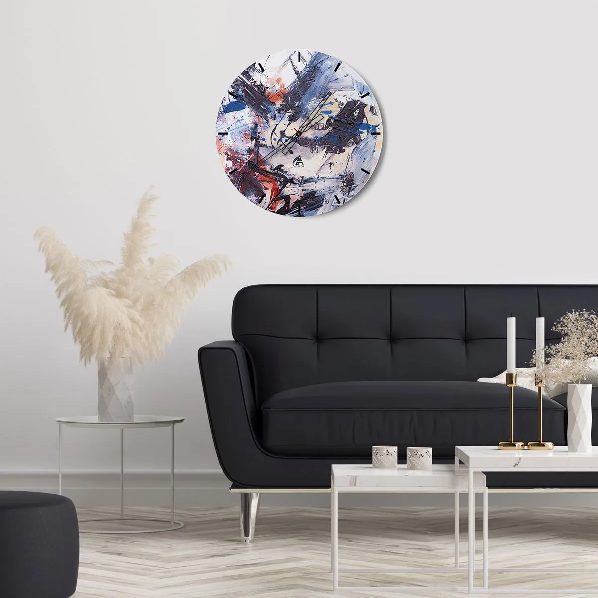 Relógio de parede - Relógio em vidro - Pinceladas abstratas em cores dinâmicas - 30x30cm - Dança louca da abstração - Decoração de parede moderna para a sala de estar, cozinha e quarto ARTTOR