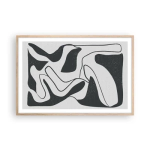 Pôster com moldura de carvalho claro - Labirinto abstrato divertido - 91x61 cm