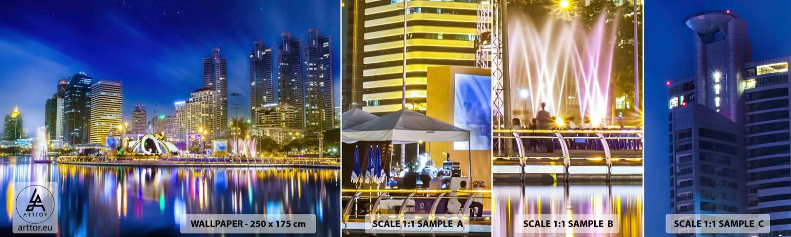 Amostra de Papel de Parede Standard Eco - Noite arco-íris da metrópole - Cidade, Bangkok, Arquitetura - 100x30 cm