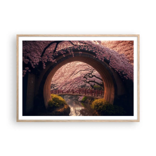 Pôster com moldura de carvalho claro - Primavera japonesa - 100x70 cm