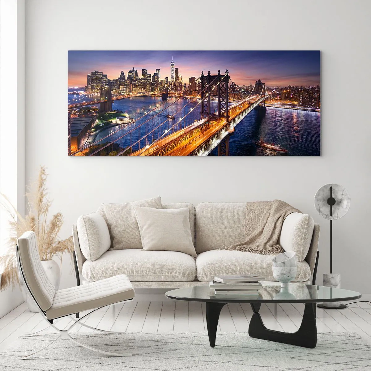 Quadro em vidro - Uma ponte luminosa para o coração da cidade - 100x40 cm