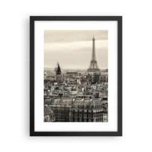 Pôster com moldura preta - Sobre os telhados de Paris - 30x40 cm
