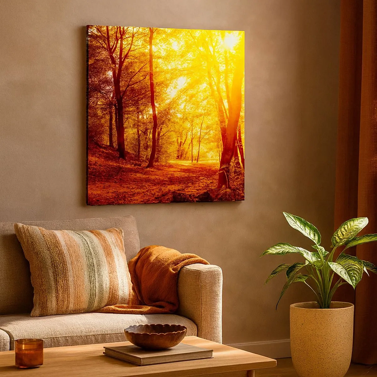 Quadro em tela - Rumo à clareira dourada - 30x30 cm