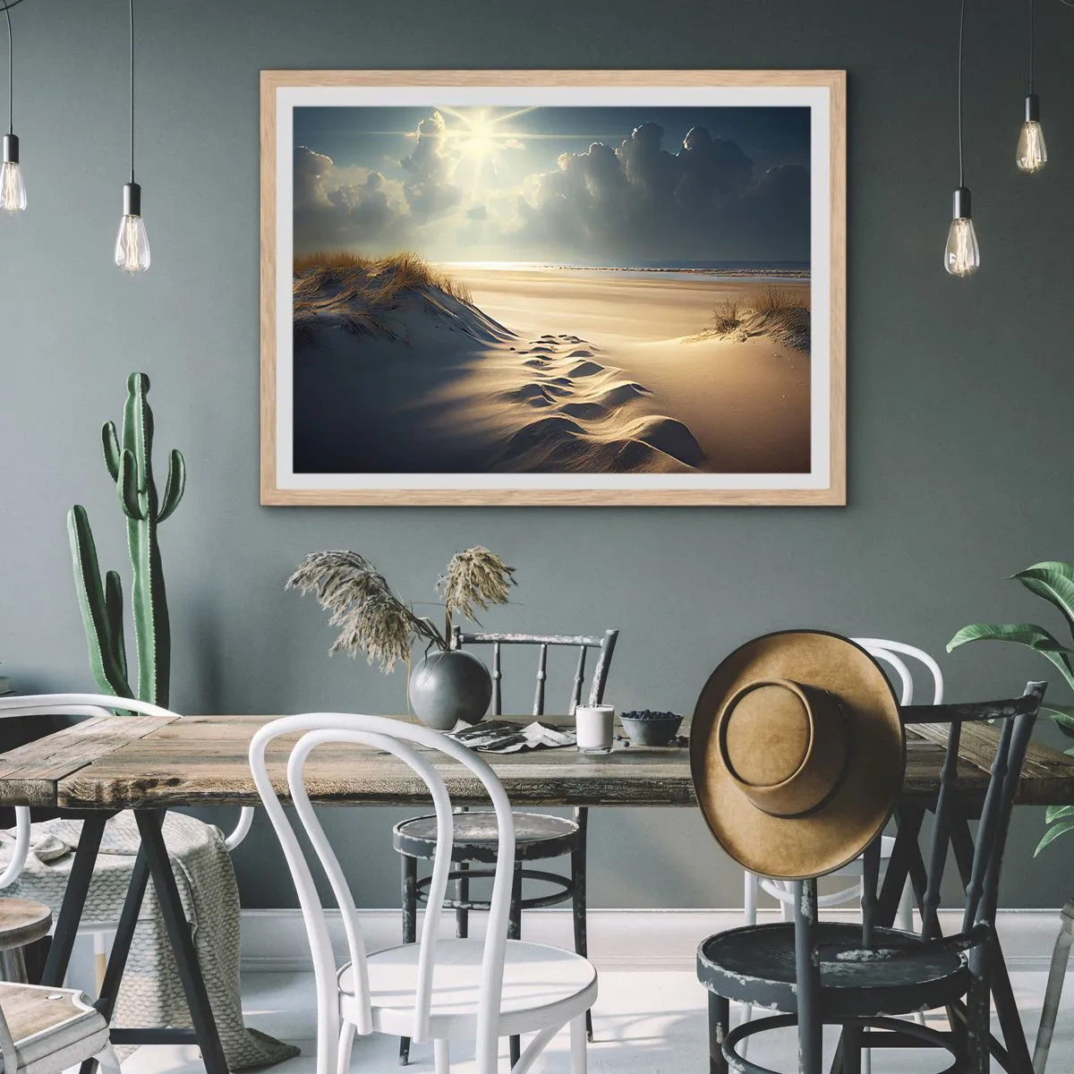 Pôster com moldura de carvalho claro - Uma paisagem relaxante - 100x70 cm